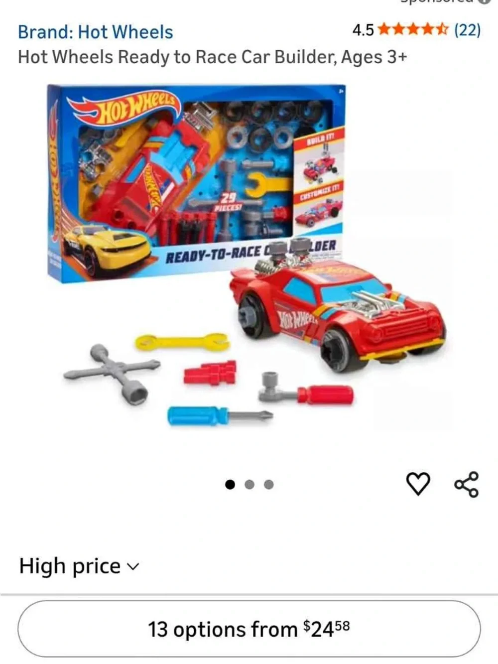Hot Wheels Red Ready-to-Race Car Builder Toy with Tools
